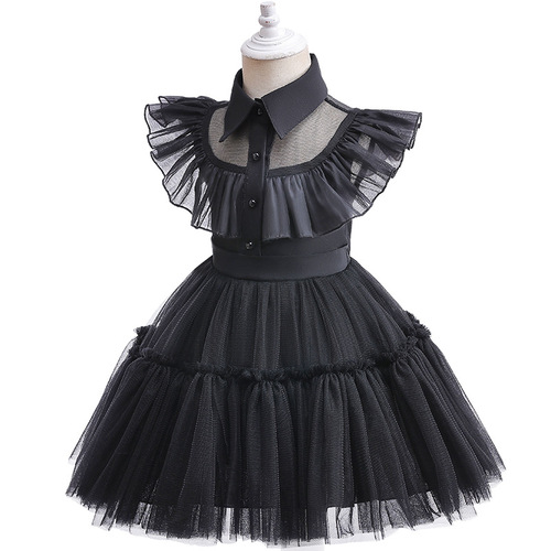 European and American children cosplay Adam's family Wednesday-style party dress for young children long dress performance costume