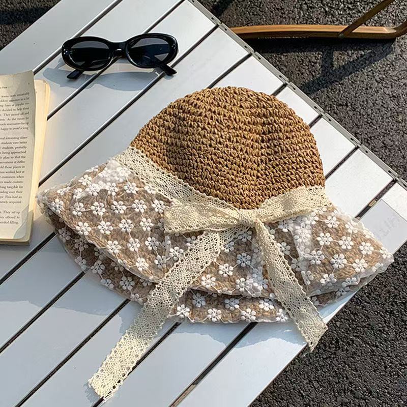 Straw Hat For Women New Style Japanese Style Small Fresh Lace Straw Hat Summer Travel Sun Hat Large Brim Beach Sun Hat_voghion.com