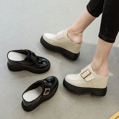 Thick sole loafers with mirror leather white women's shoes 2024 spring new style insole height slippers casual Korean version versatile