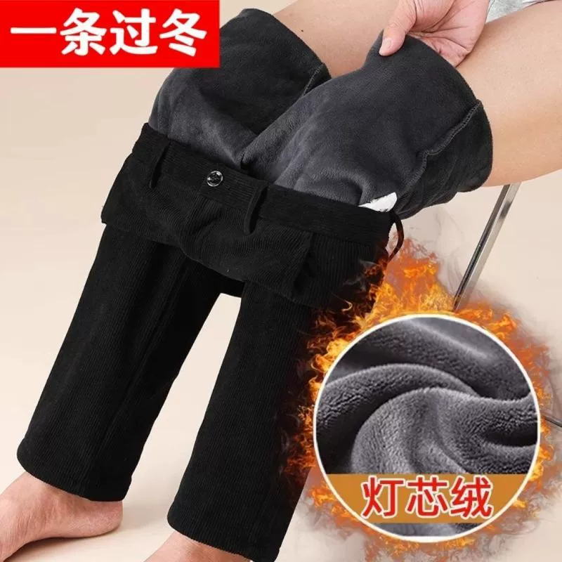 Вельветовые бархатные деловые повседневные брюки теплые осенние и зимние мужские брюки свободные толстые прямые брюки папа брюки брюки