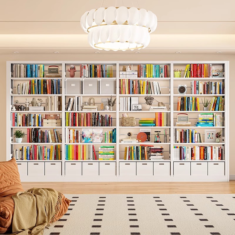 25cm寬家用鋼製圖書館書架落地置物架鐵藝一體靠牆多層書櫃收納架