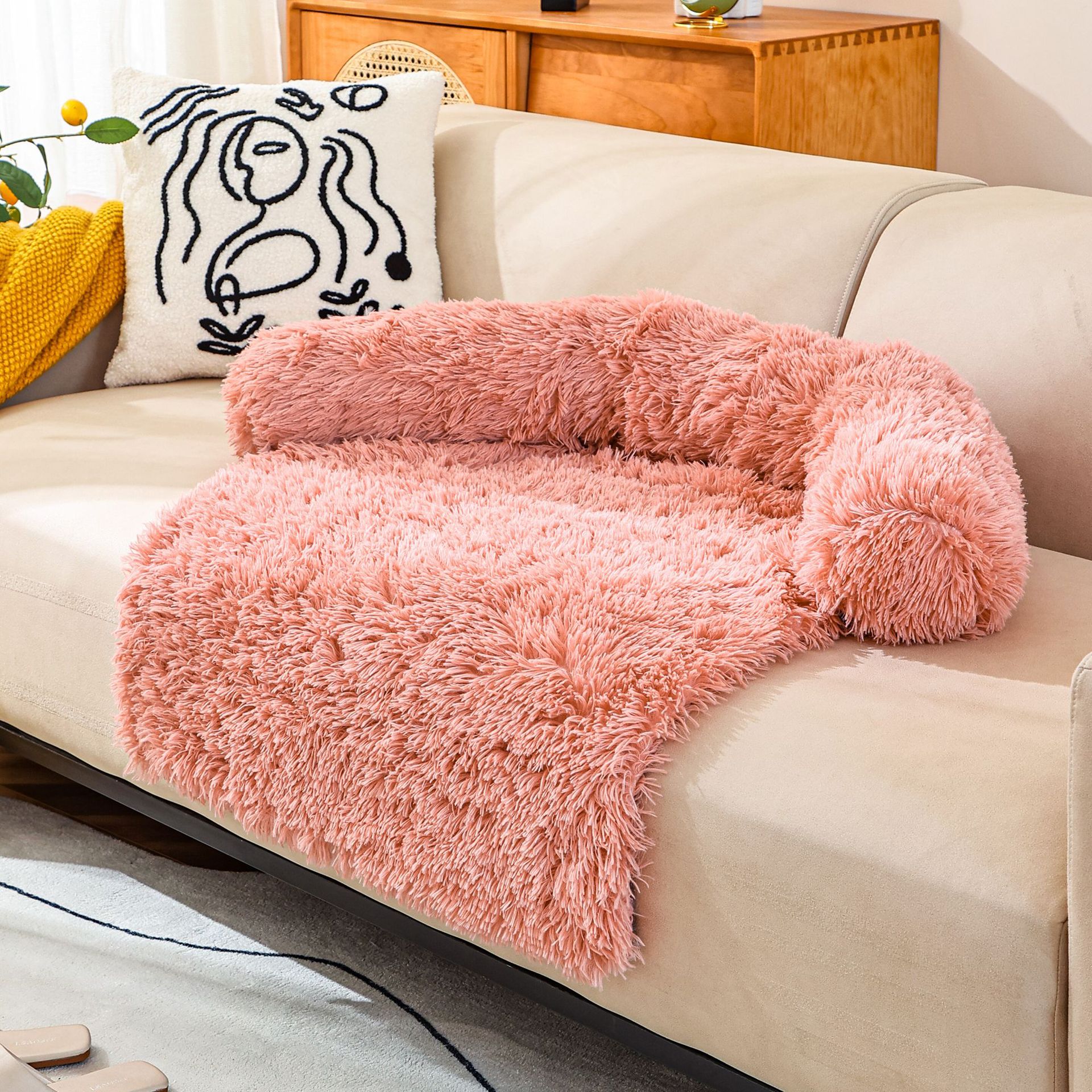 Nido para mascotas de felpa de otoño e invierno, cama para mascotas para perros extraíble y lavable, cómodo para dormir en invierno, fondo de color sólido, antideslizante