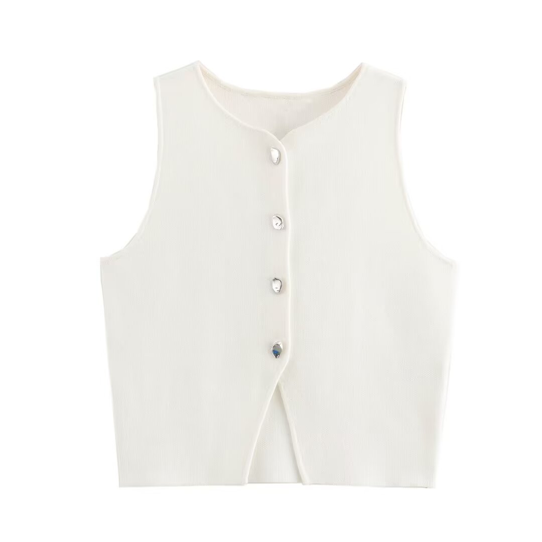 Damenbekleidung Herbst 2024 neue Street Fashion einfarbige Weste mit vier Knöpfen_voghion.com