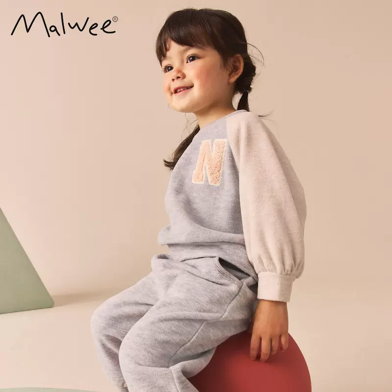 跨境malwee儿童卫衣两件套秋冬新款欧美中小童可爱小女孩圆领套装
