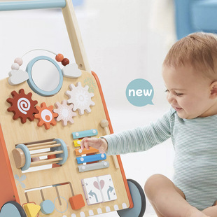 Cross-border multi-function walker for infants and young children can lift wooden trolley simulation direction educational toy