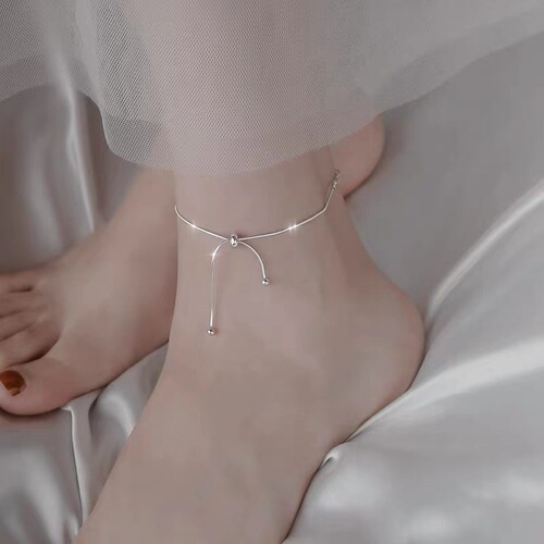 s925 sterling silver round bead adjustable anklet for women summer  new ins high-end ankle anklet light luxury niche