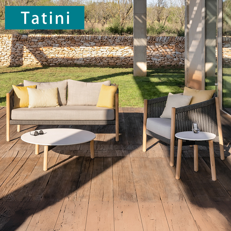 Sofá de madera maciza para exteriores, para patio, jardín, hotel, villa, ocio al aire libre, teca anticorrosión, muebles resistentes al agua y a la intemperie.