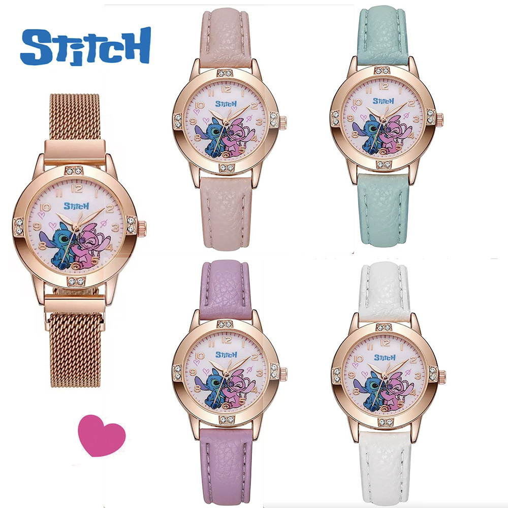 新款stitch镶钻皮带手表史迪仔史迪奇学生手表女款石英表简约高颜