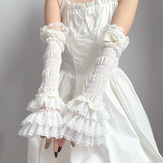 2026新款夏季薄蝴蝶结蕾丝袖套防晒y2k千禧年韩国百搭少女芭蕾风