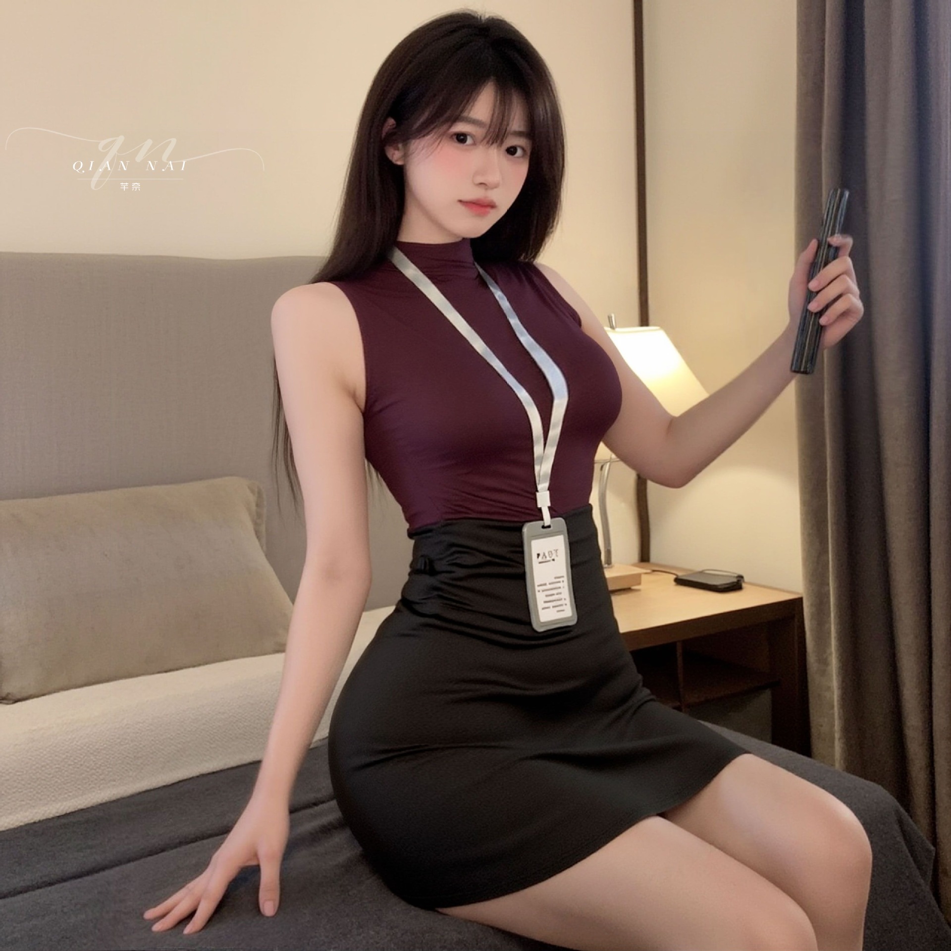 Qianai Sexy Lingerie, Feminine Hip-Hugging Skirt, Secretary Flirting, Flight Attendant, Internet Celebrity Sexy Lingerie, Fun Girl 501