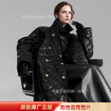 小香风菱格设计羊皮羽绒服外套中长款收腰显瘦白鸭绒冬季显瘦时尚