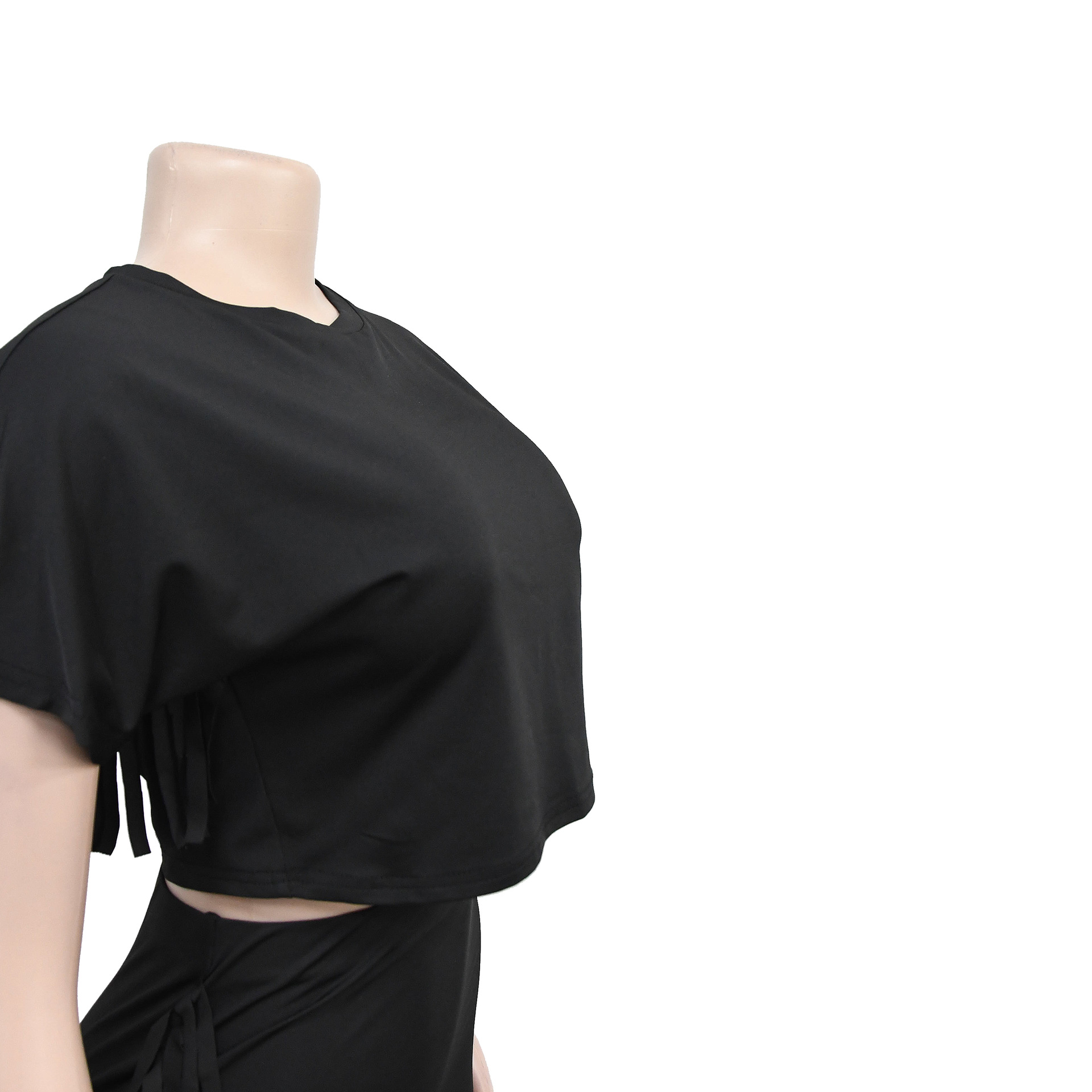 Women Wear Solid Color Tassel Round Neck Short Sleeve Two Piece Set