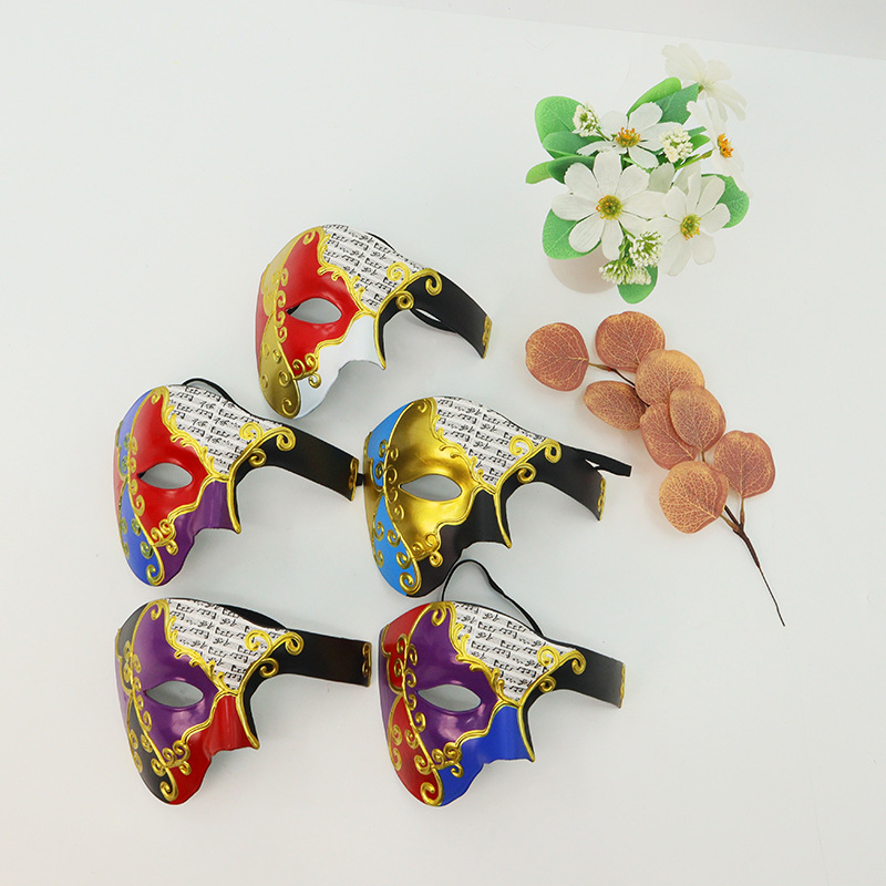 Máscara de media cara de nota de crack veneciana transfronteriza Máscara de fiesta de disfraces vintage para hombre Máscara de Halloween