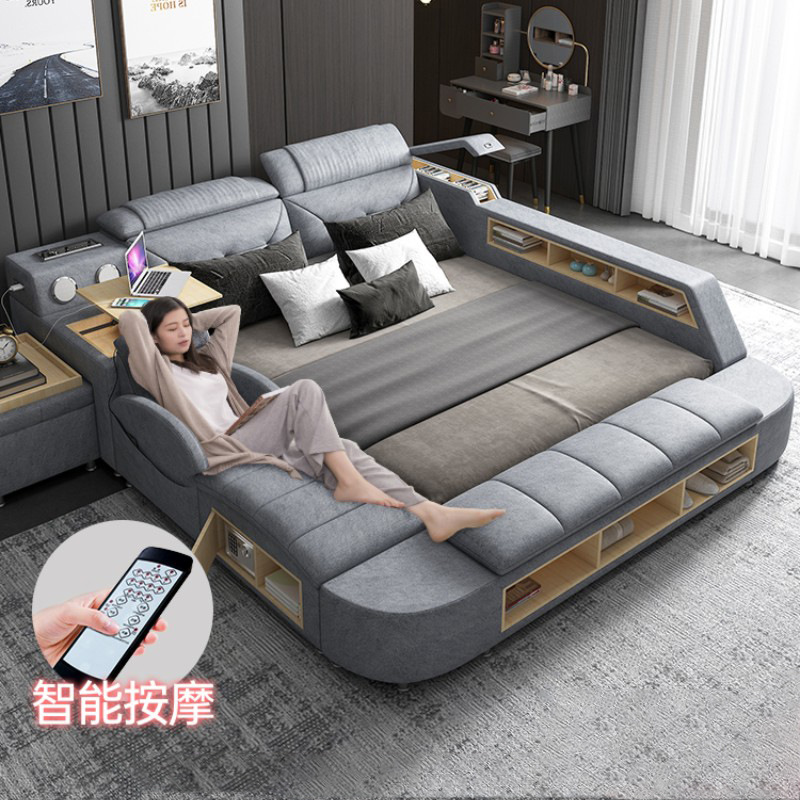 科技布床大戶型主臥雙人床 功能按摩婚床 現代簡約榻榻米布藝床