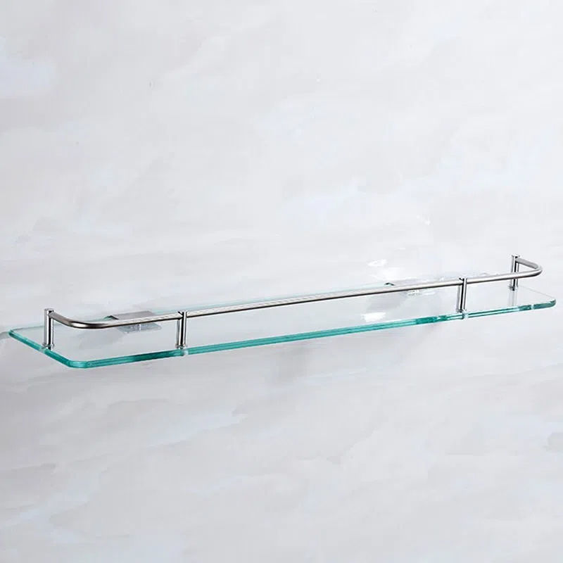 长方形玻璃置物架免打孔浴室用品卫生间镜下托盘化妆品单层收纳架