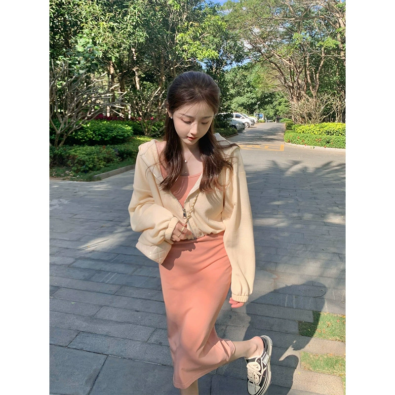Костюм женский элегантный нишевый дизайн высокого класса First Love сладкий кардиган свитер платье-слинг Модный комплект из двух предметов