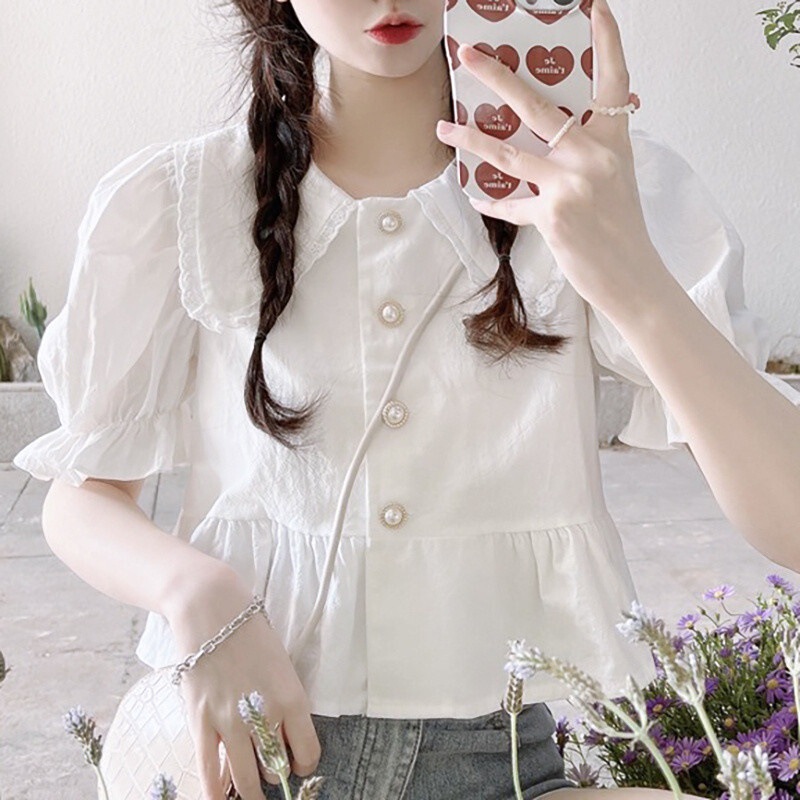 New Cross-Border Foreign Trade Summer Style Loose V-Neck Spliced Sweet Casual Short-Sleeved Shirt Pg0472