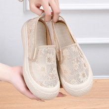 小香风渔夫鞋女2024新款夏季蕾丝网面鞋休闲透气镂空老北京布鞋女