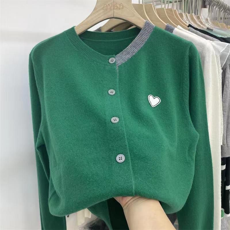 Spring and Autumn New Korean Style Patch Long Sleeve Bottoming Top Western Style Loose Sweater Jacket Gentle Style Knitted Cardigan for Women