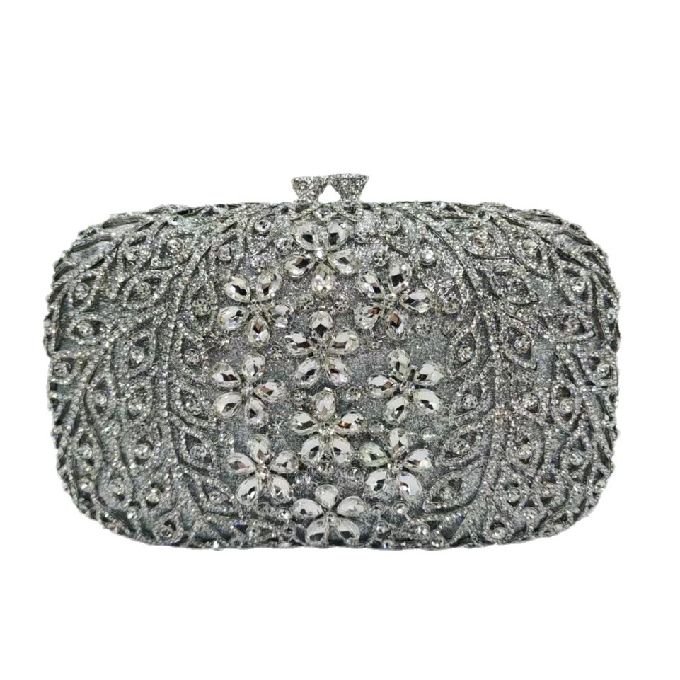 Túi clutch nữ đính đá dạ hội hộp cứng kim loại rỗng — Màu vàng, Màu bạc