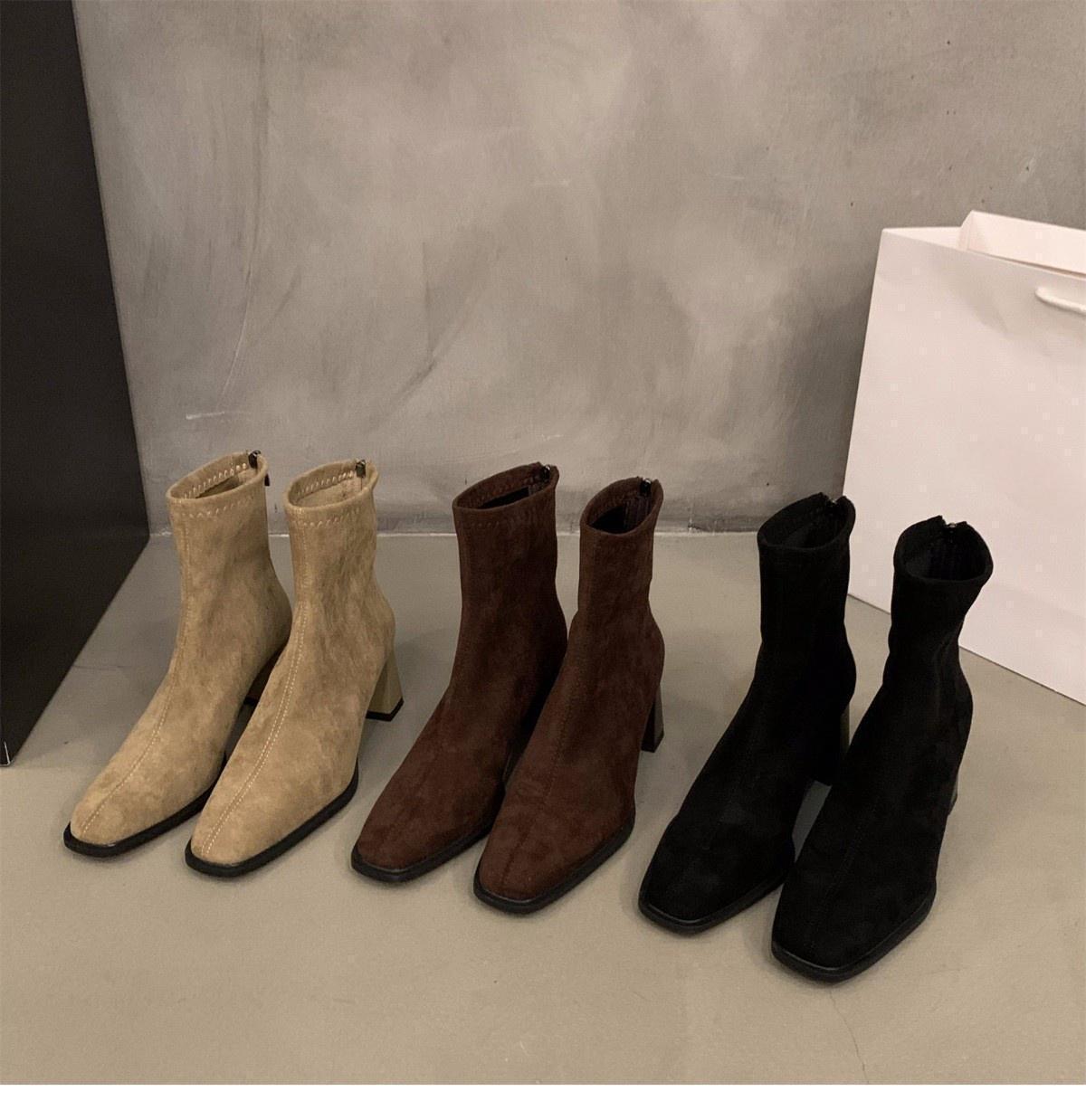 Suede Ankle Boots For Women Square Toe Slim Korean Style Footwear_voghion.com