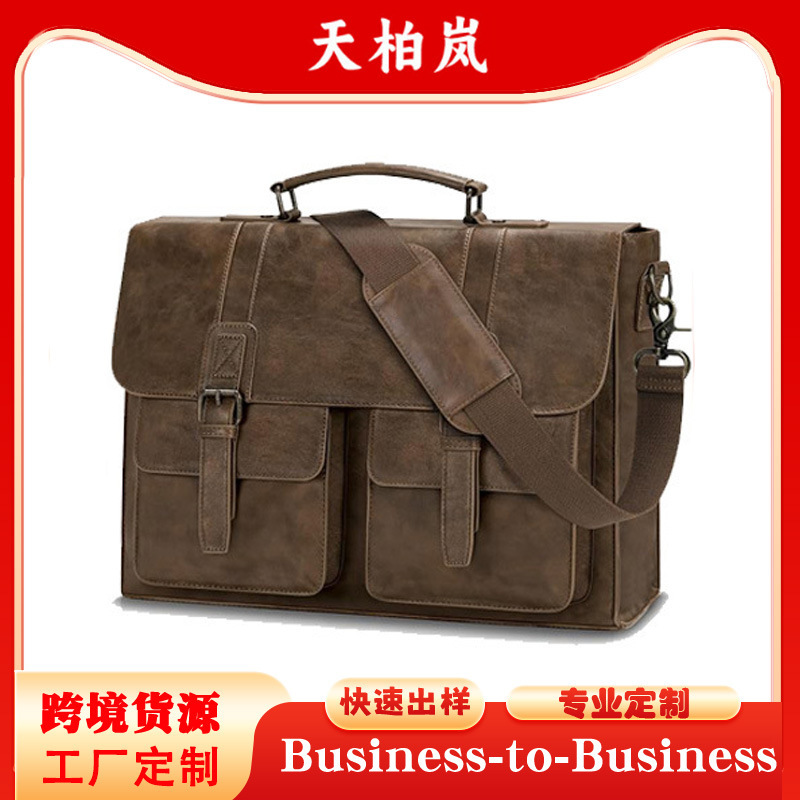 Leather Crossbody Bags for Men 15.6inch Retro Laptop Bag Waterproof Men's Briefcase Hand Laptop Bag
