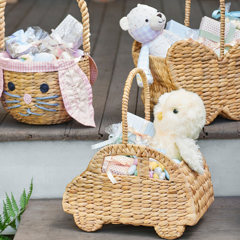 Transfronterizos artesanal de paja de caña canasta de flores portátil canasta de flores creativa canasta de picnic canasta de juguetes de peluche para niños