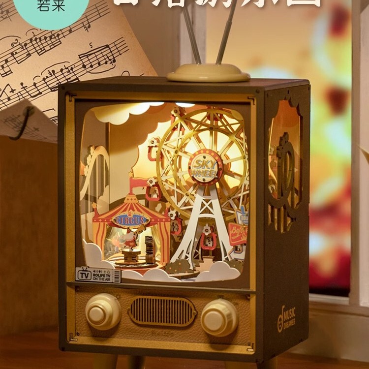 Rolife Ruolai Sunset Amusement Park Music Box Music Box Rotating Ferris Wheel DIY Handmade Valentine's Day Gift
