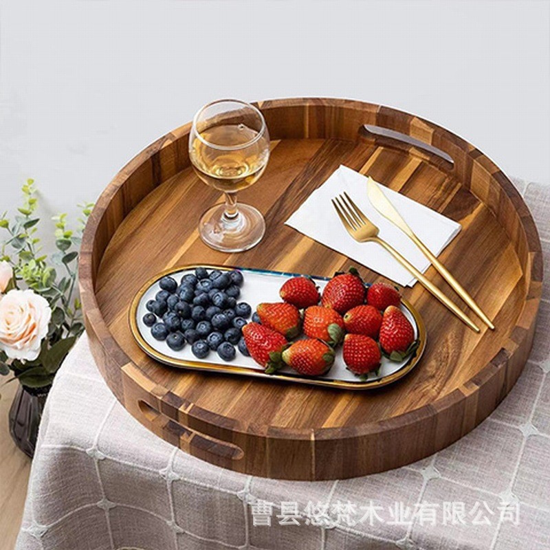 아카시아 나무 트레이 스낵 트레이 차 트레이 섬세한 오후 차 식기 나무 티 컵 트레이 스낵 디너 트레이 가정용 트레이