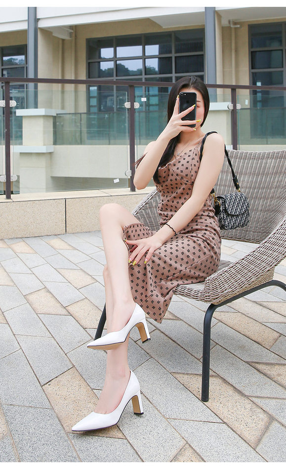 Giày cao gót nữ mũi nhọn gót vuông miệng nông kiểu Pháp thanh lịch, gót 3–6 cm — Màu bạc, Màu hồng, Màu mơ, Màu trắng chi tiết 28
