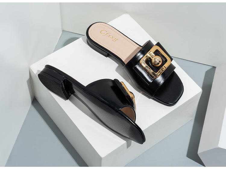 Slides für Mädchen Cross Border Neue Damen-Sandalen mit Metallschnalle und dicken Schuhen_voghion.com