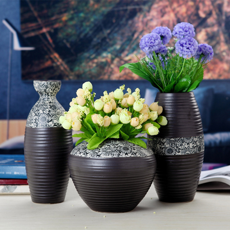 Jingdezhen New Chinese Style Ceramic Vase for Living Room Flower Arrangement, Tv Cabinet, Entryway, Dining Table, Rustic Pottery Flower Container, Business Gift