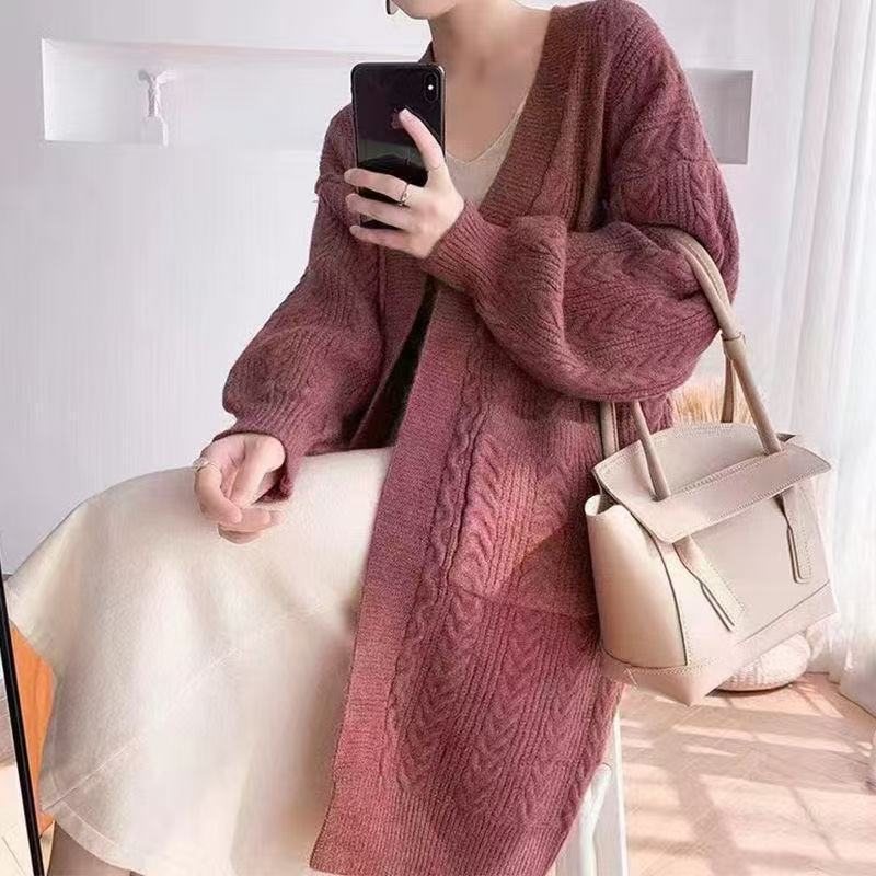 Lazy Style Lantern Sleeve Buttonless Sweater Jacket Thick Spring & Fall Retro Twist Mid-Length Sweater Cardigan for Women Loose Lazy Style Lantern Sleeve Buttonless Sweater Jacket Thick Spring & Fall Retro Twist Mid-Length Sweater Cardigan for Women Loose