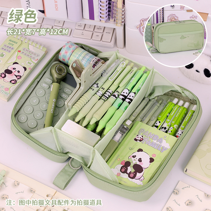 Bolso de lápices volcánico transfronterizo de 5 capas Bolso de lápices de estilo simple para estudiantes de escuela primaria Bolso de papelería resistente a las manchas de gran capacidad Estilo ins de alto valor
