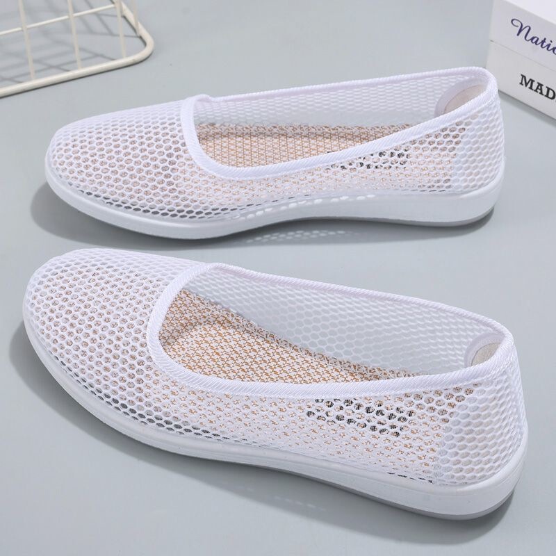 Lazy Casual Comfortable Low-Top Shoes, Summer Mesh Shoes for Work, Slip-On Mesh Shoes, Flat-Soled Versatile Wear-Resistant White Shoes for Women