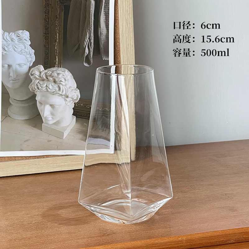Taza de vidrio a rayas de diamante cuadrado, taza de frutas, taza de agua de burbujas de soda, taza de bebida fría, taza de agua potable