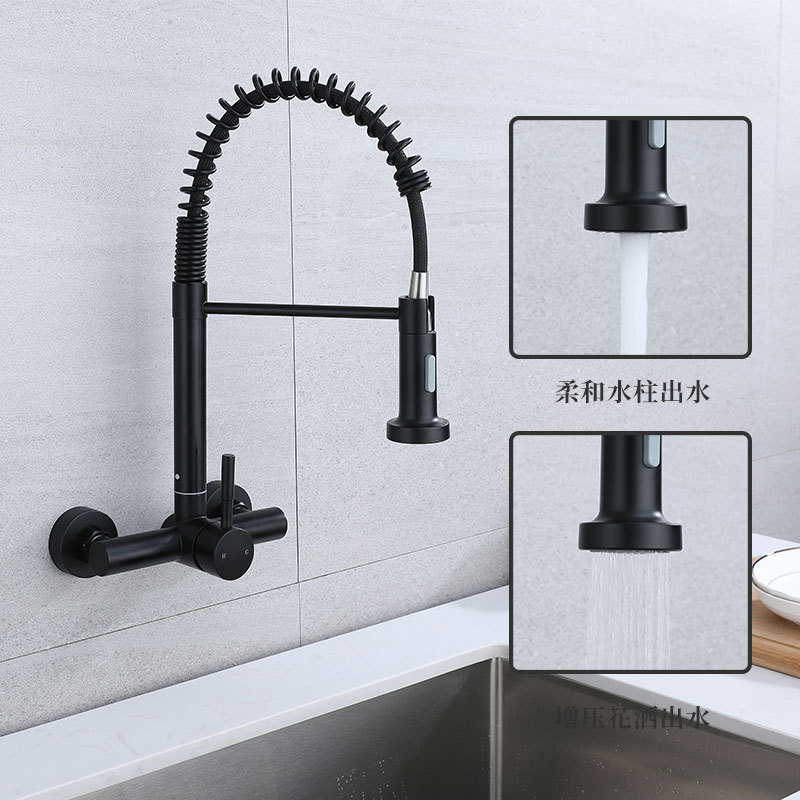 Cross-border stainless steel kitchen faucet, wall-mounted spring-loaded dual-hole sink faucet for balcony laundry sink, hot and cold water faucet Cross-border stainless steel kitchen faucet, wall-mounted spring-loaded dual-hole sink faucet for balcony laundry sink, hot and cold water faucet