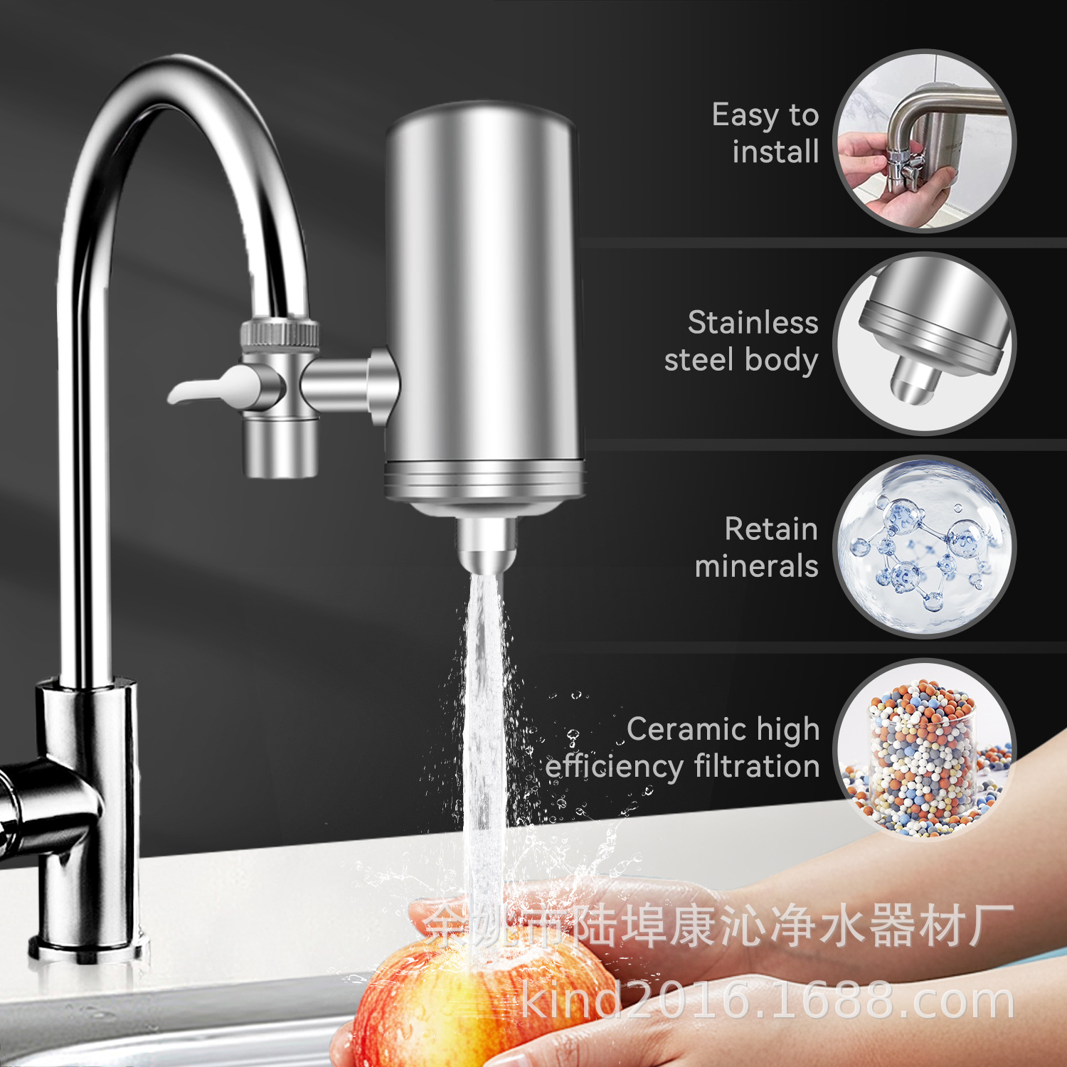 304 Stainless Steel Water Purifier Faucet Filter Household Kitchen Tap Water Pre-Purifier Washable Core