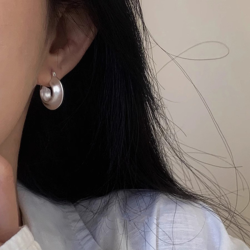 极简风哑银色金属耳圈女港风复古简约百搭小众轻奢高级感耳环耳饰|undefined