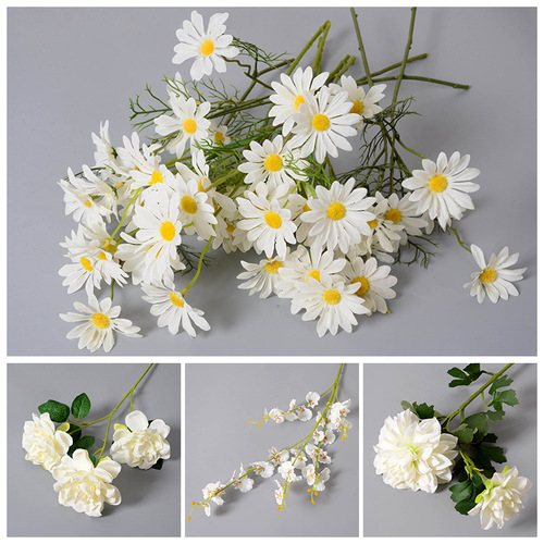 White artificial flowers, home wedding, wedding hall ceiling decoration, rose hydrangea, fake flowers, manufacturer wholesale