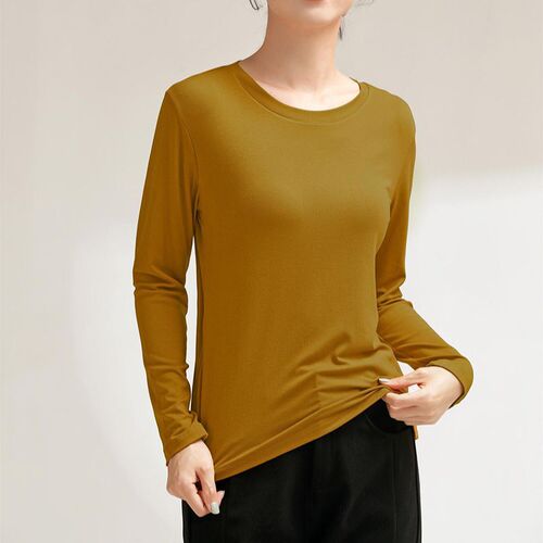 Spring and Autumn Round Collar Base Shirt for Women, Plain Color Versatile Stylish Short Top, Fitted Long Sleeve Women's T-shirt