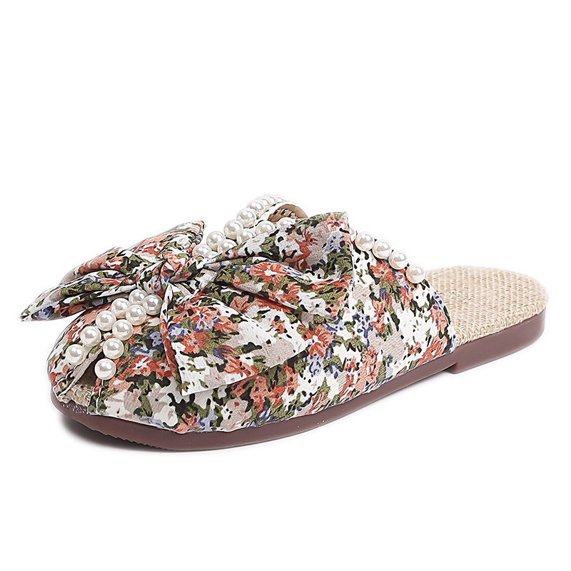Zapatillas de arco para niñas verano nuevos niños zapatos de princesa de perlas suaves para niñas zapatillas de moda