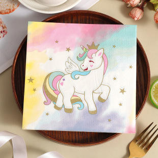 Printed Napkin Unicorn Pony Children's Birthday Hotel Party Decoration Disposable Tissue Wholesale