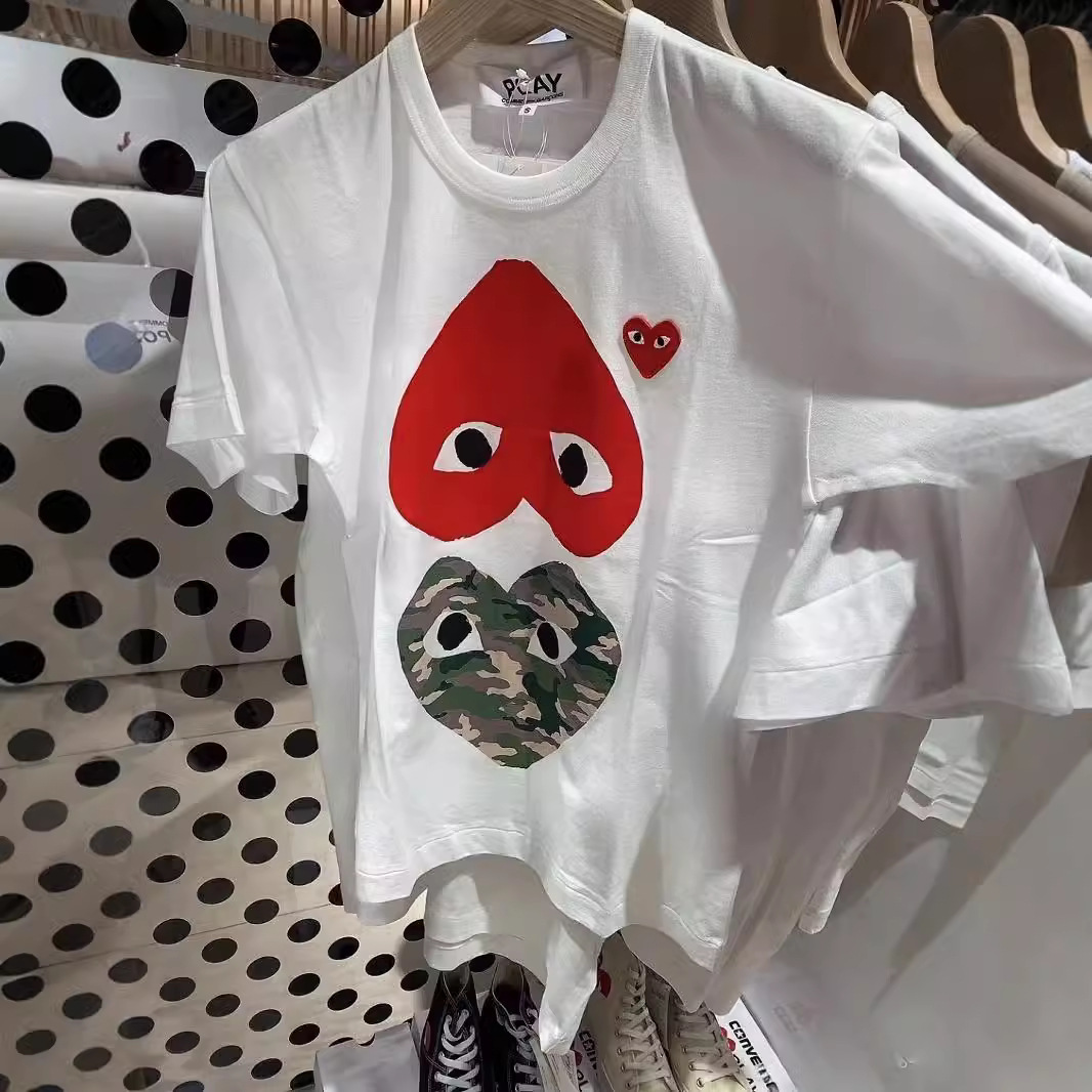 CDG川久play2023年夏純色桃心愛刺繍プリント男女同型半袖tシャツ