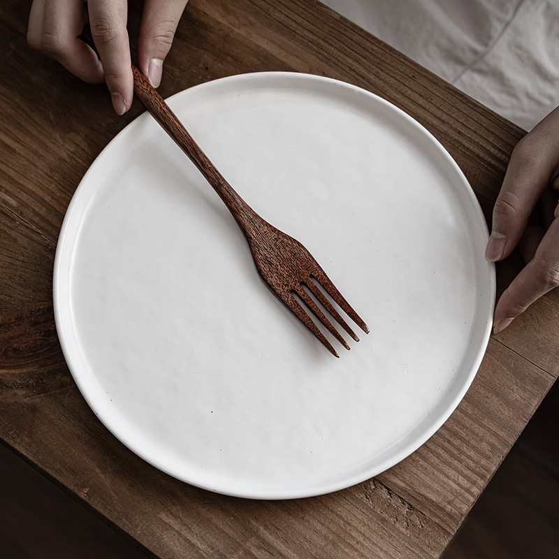 Plato de cerámica mate retro de lujo ligero, plato de platos caseros de color sólido, plato de pasta, plato de ensalada, plato de filete de comida occidental