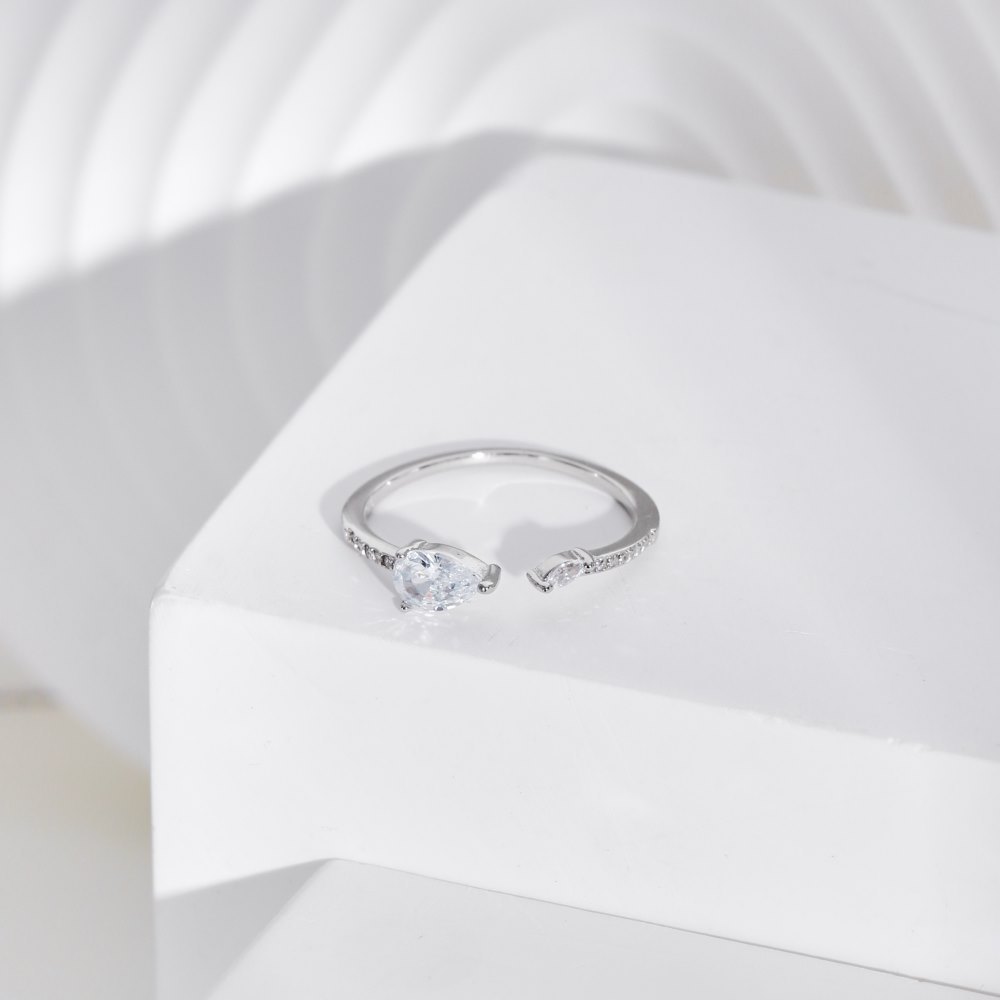 Elegant Water Droplets Sterling Silver Plating Zircon Open Ring