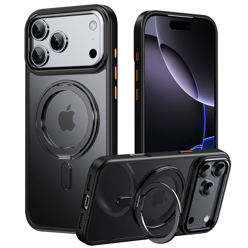 适用iPhone17支点壳苹果16promax雾面磨砂透明360旋转支架磁吸壳|undefined