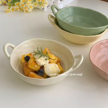 汤碗复古碗碟不规则双耳酸奶碗ins陶瓷餐具饭碗沙拉水果碗