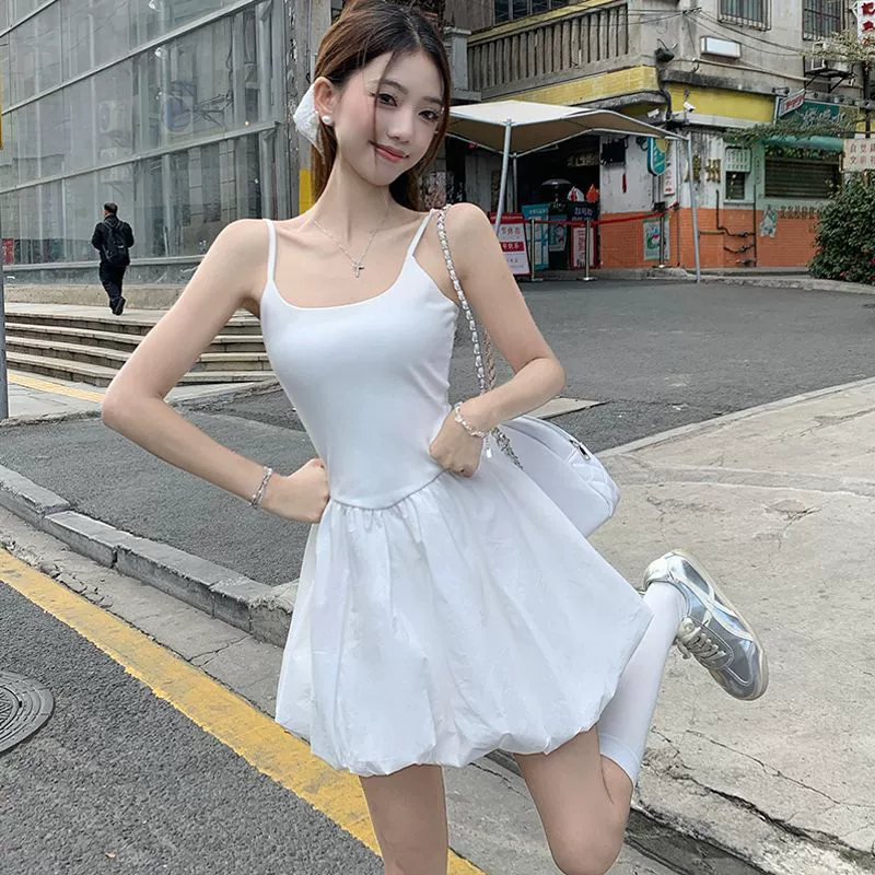 Платье на подтяжках в балетном стиле, женское летнее новое нишевое белое платье с утягивающей талией, юбка с цветочным принтом, короткая юбка