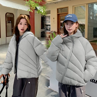 【外贸跨境】冬季新款女时尚加厚保暖羽绒棉服泡芙感不对称设计高